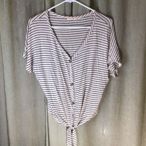 Olivia Rae Striped Short Sleeved Button Up Tie Front Tee